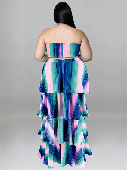Cap Point Melania Plus Size Ruffles Hem Off The Shoulder Hollow Out Elegant Maxi Dress
