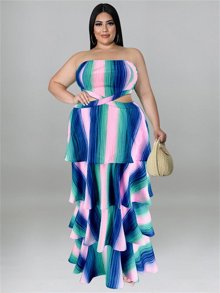 Cap Point Melania Plus Size Ruffles Hem Off The Shoulder Hollow Out Elegant Maxi Dress