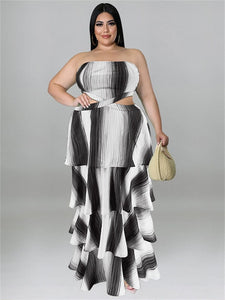 Cap Point Melania Plus Size Ruffles Hem Off The Shoulder Hollow Out Elegant Maxi Dress