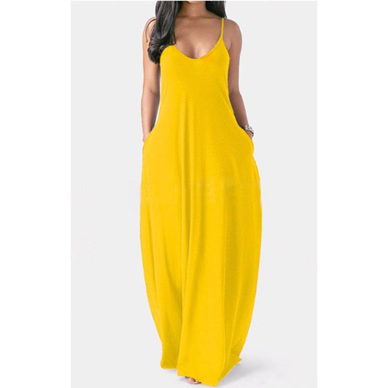 Cap Point Melania Sexy Bohemian Loose Sleeveless V-Neck Strappy Maxi Dress