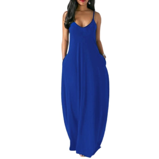 Cap Point Melania Sexy Bohemian Loose Sleeveless V-Neck Strappy Maxi Dress