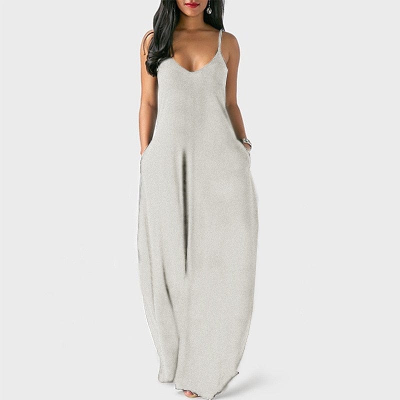 Cap Point Melania Sexy Bohemian Loose Sleeveless V-Neck Strappy Maxi Dress