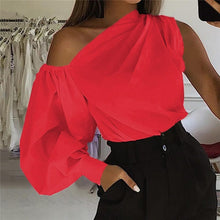 Load image into Gallery viewer, Cap Point Melanie Sexy Off Shoulder Skew Collar Lantern Sleeves Blouse
