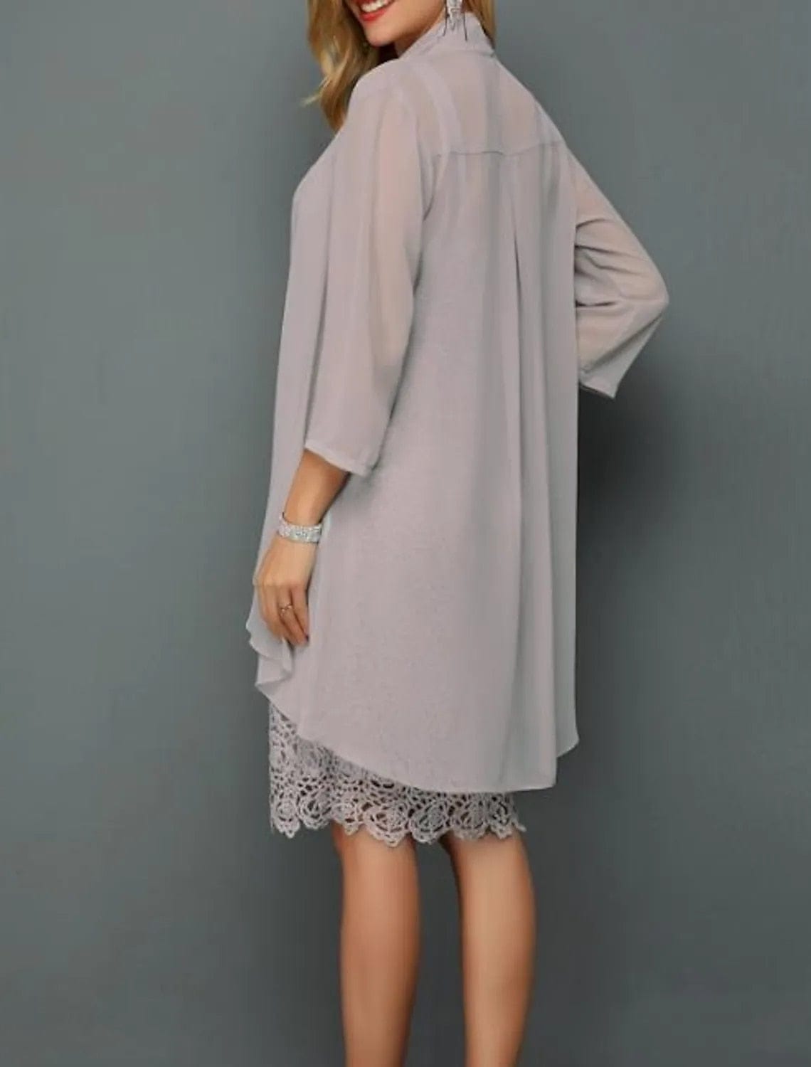 Cap Point Melinda Elegant Two Piece 3/4 Sleeve Short Lace Wedding Party Mother Of The Bride Dress