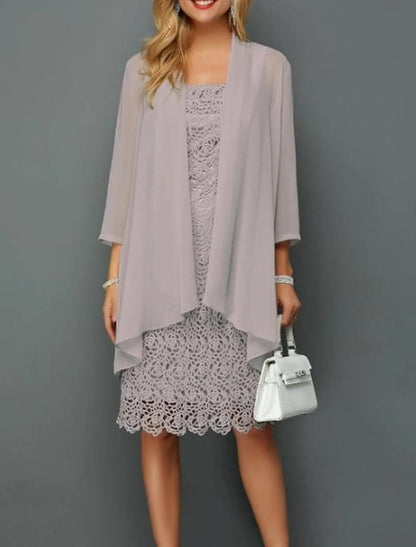 Cap Point Melinda Elegant Two Piece 3/4 Sleeve Short Lace Wedding Party Mother Of The Bride Dress