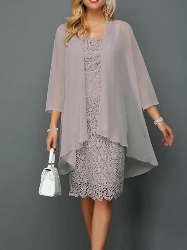 Cap Point Melinda Elegant Two Piece 3/4 Sleeve Short Lace Wedding Party Mother Of The Bride Dress