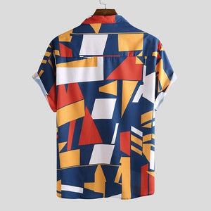 Cap Point Mens Geometric Print Lapel Short Sleeve Summer Shirt