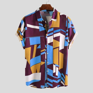 Cap Point Mens Geometric Print Lapel Short Sleeve Summer Shirt