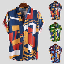 Load image into Gallery viewer, Cap Point Mens Geometric Print Lapel Short Sleeve Summer Shirt
