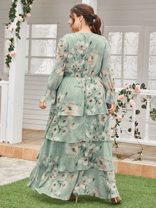 Cap Point Meredith Floral Print V-Neck Long Sleeve Loose Maxi Dress
