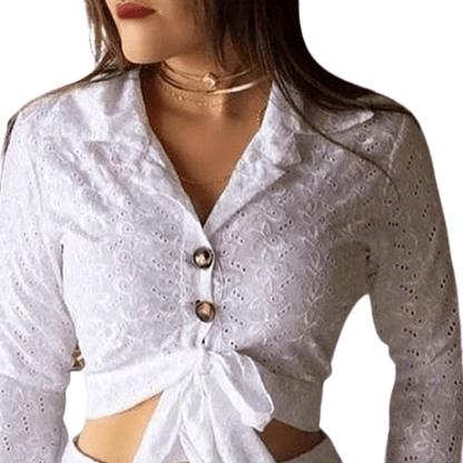 Cap Point Merimee Broderie Lace Button-down Blouse & Short Set