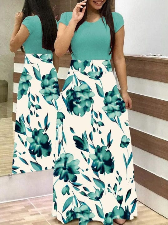 Cap Point Michelle Summer Banquet Floral Print Short Sleeve Maxi Dress