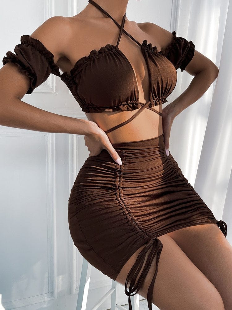 Cap Point Mileine 2 PCS Sexy Ruffle Bodycon Mini Dress