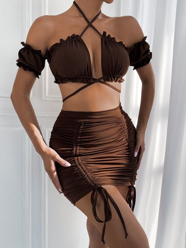Cap Point Mileine 2 PCS Sexy Ruffle Bodycon Mini Dress