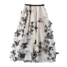 Load image into Gallery viewer, Cap Point Mireille Butterfly Embroidery Elastic High Waist A-Line Mesh Pleated Tulle Skirt
