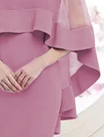 Cap Point Mireille Shealth Square Collar Flowers Short Mother Of Bride Groom Dress