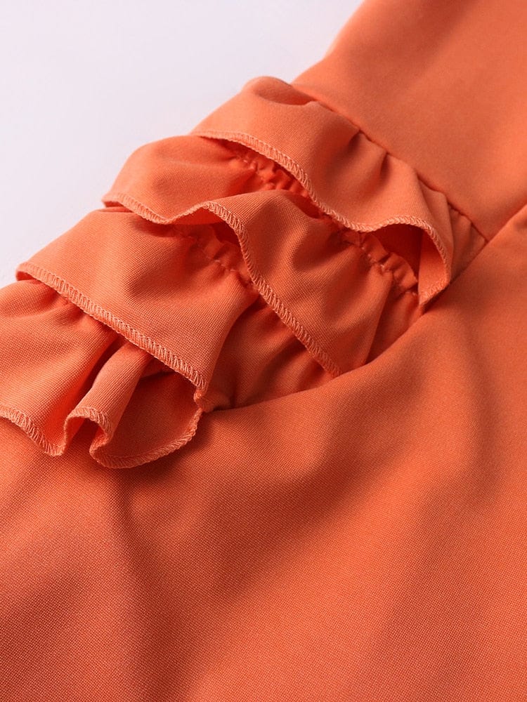 Cap Point Mirva Elegant Round Neck Ruffle Half Sleeve Bodycon Dress