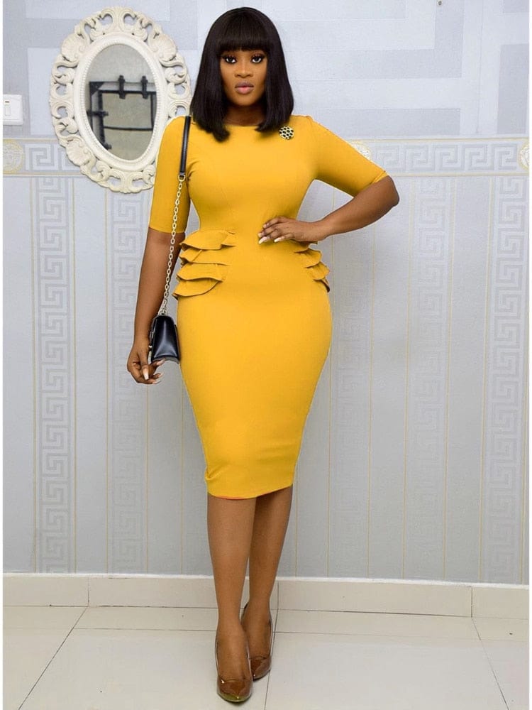 Cap Point Mirva Elegant Round Neck Ruffle Half Sleeve Bodycon Dress
