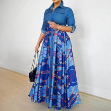 Load image into Gallery viewer, Cap Point Modimo Button Front Turn-down Collar Denim Patchwork Paisley Maxi Dress
