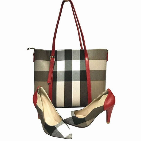 Cap Point Monisa Striped Style Soft Pumps Shoes Match Big Handbag Sets
