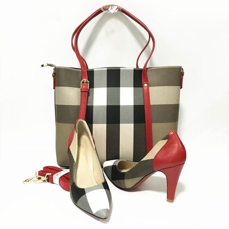 Cap Point Monisa Striped Style Soft Pumps Shoes Match Big Handbag Sets