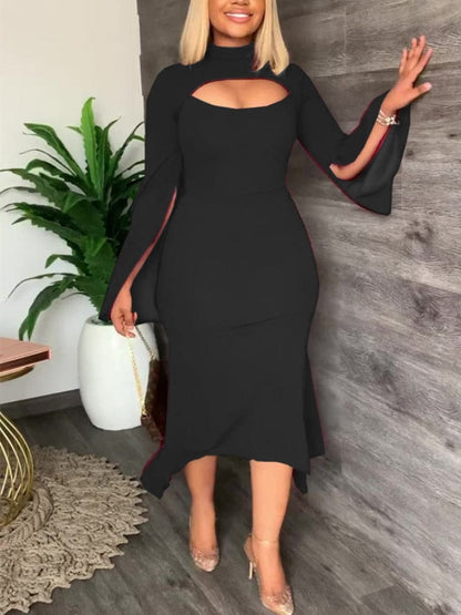 Cap Point Monroe Flare Sleeve Hollow Out Bodycon Elegant Mermaid Dress