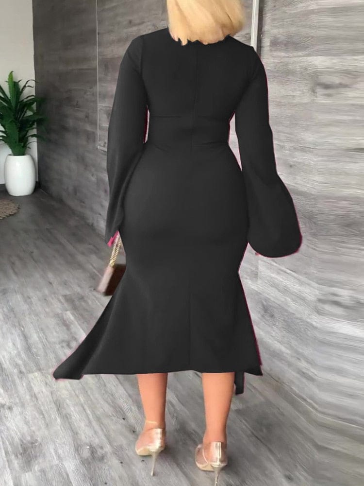 Cap Point Monroe Flare Sleeve Hollow Out Bodycon Elegant Mermaid Dress