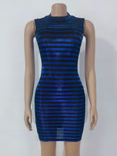 Load image into Gallery viewer, Cap Point Monroe Glossy Striped Crew Neck Sleeveless Cocktail Bodycon Dress
