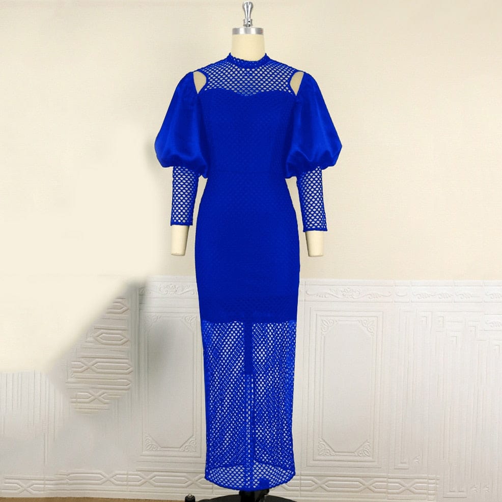 Cap Point Monroe Hollow Out Lantern Sleeve Bodycon High Waisted Ankle Length Luxury Dress