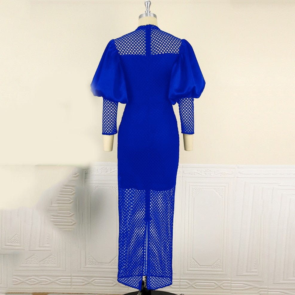 Cap Point Monroe Hollow Out Lantern Sleeve Bodycon High Waisted Ankle Length Luxury Dress