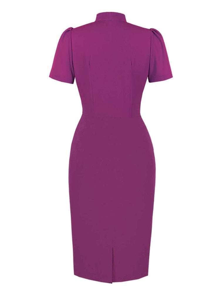 Cap Point Mriya Knot Tie Neck Button Up Short Sleeve Elegant Bodycon Dress