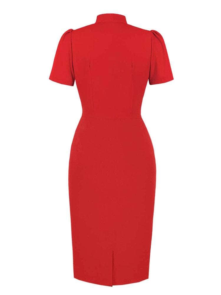 Cap Point Mriya Knot Tie Neck Button Up Short Sleeve Elegant Bodycon Dress