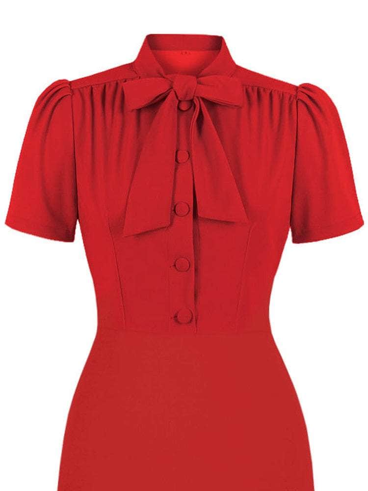 Cap Point Mriya Knot Tie Neck Button Up Short Sleeve Elegant Bodycon Dress