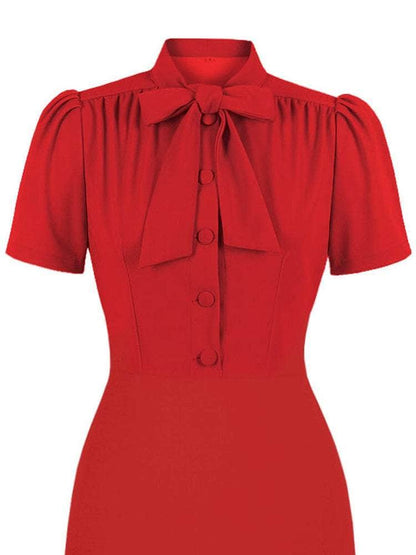 Cap Point Mriya Knot Tie Neck Button Up Short Sleeve Elegant Bodycon Dress