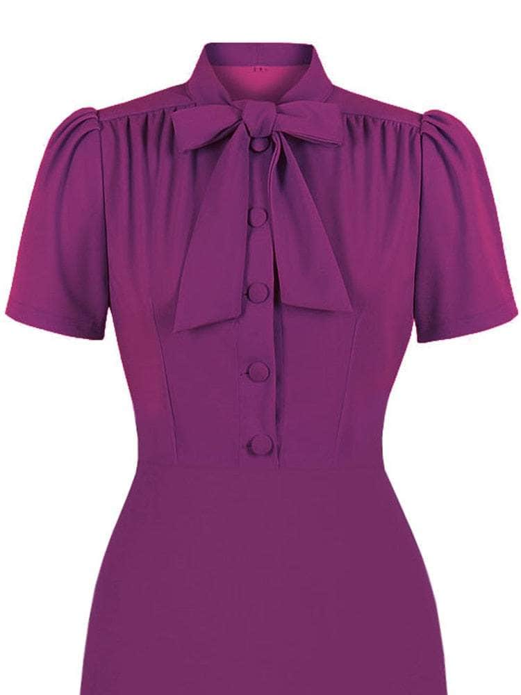 Cap Point Mriya Knot Tie Neck Button Up Short Sleeve Elegant Bodycon Dress