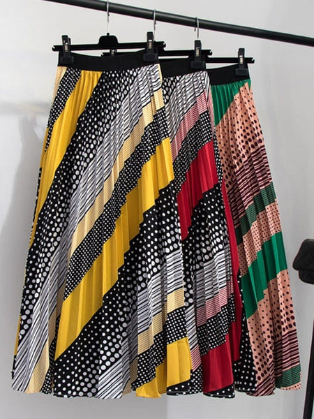 Cap Point Multicolor Pleated Maxi Skirt