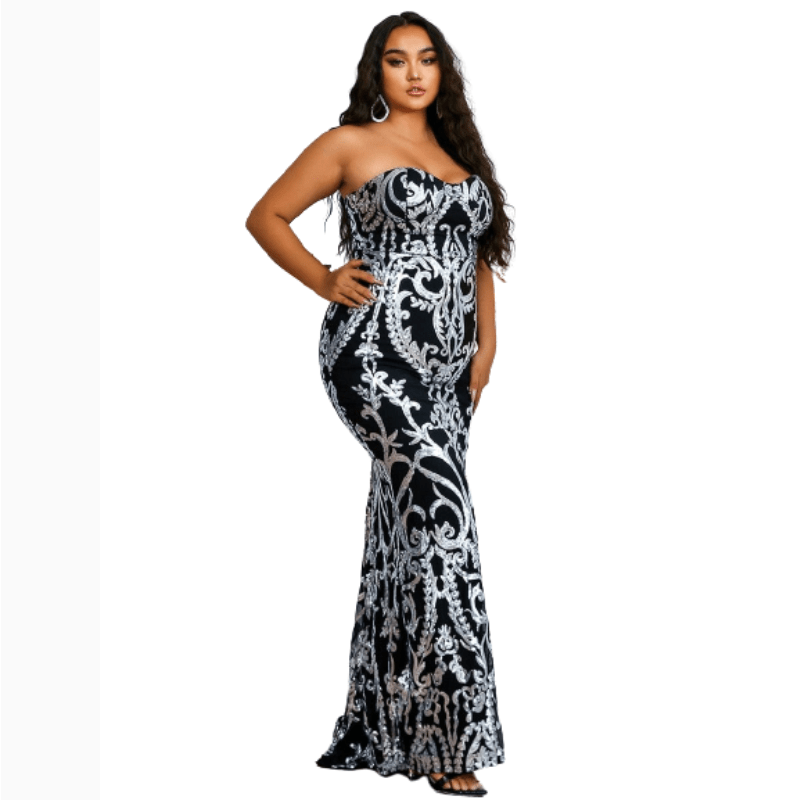 Cap Point Naella Plus Size Floor Length Sequins Bustier Tube Dress