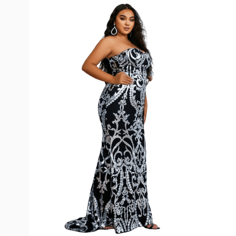 Cap Point Naella Plus Size Floor Length Sequins Bustier Tube Dress