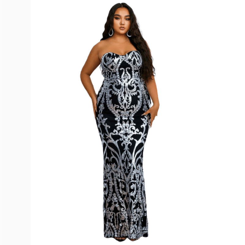 Cap Point Naella Plus Size Floor Length Sequins Bustier Tube Dress