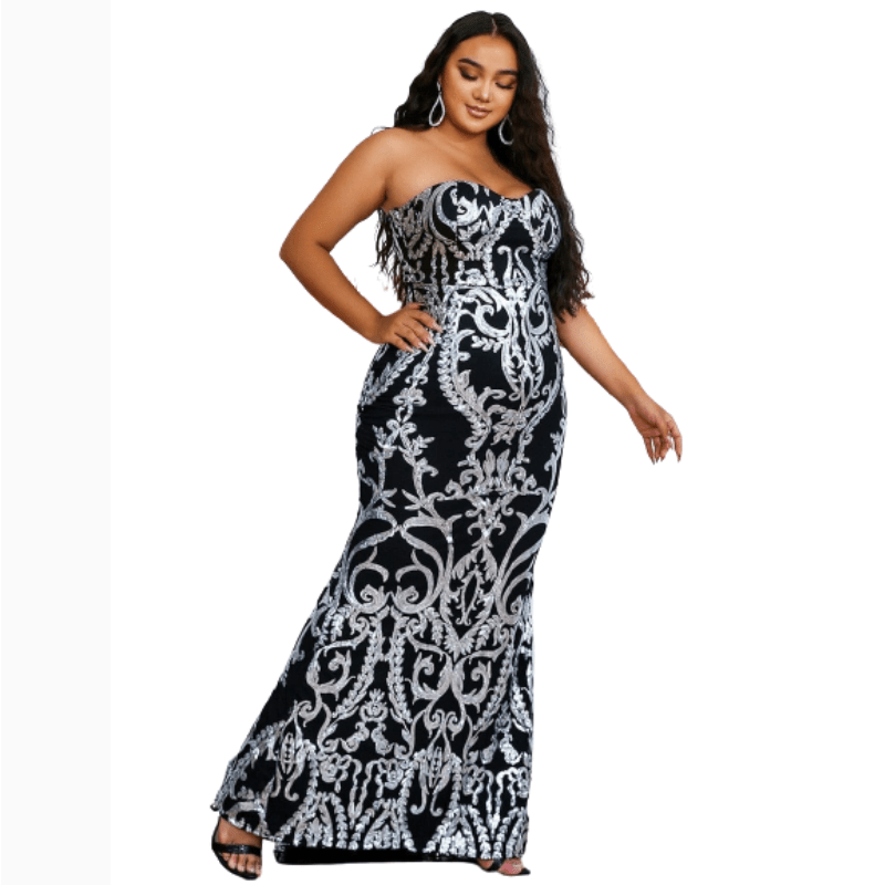 Cap Point Naella Plus Size Floor Length Sequins Bustier Tube Dress