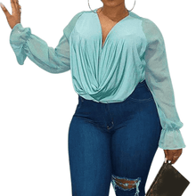 Load image into Gallery viewer, Cap Point Natacha Chiffon Oversized Long Sleeve V-Neck Blouse
