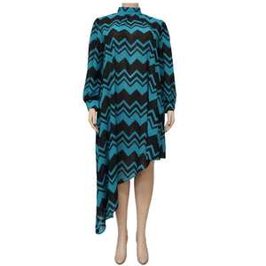 Cap Point Natalie Loose Stripe Printing Long Sleeve Irregular Maxi Dress