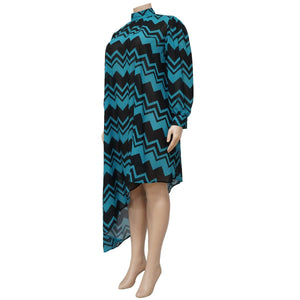 Cap Point Natalie Loose Stripe Printing Long Sleeve Irregular Maxi Dress