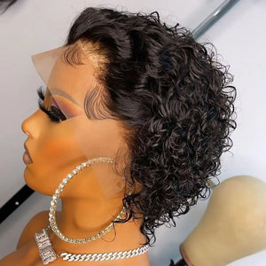 Cap Point Natural Color / Model Length Maribelle Pixie Cut curl Short Bob Human Hair Lace Wig