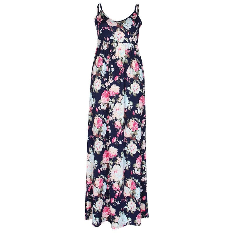 Cap Point Navy Blue 1 / S Melania Loose Boho Spaghetti Strap Sleeveless Maxi Dress