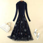 Cap Point Navy Blue 1 / S Okeleye Fashion Embroidery Mesh Patchwork Knitted Sweater Dress