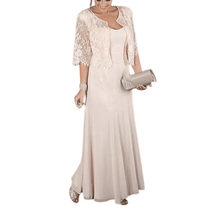 Charger l&#39;image dans la galerie, Cap Point gray / 2 Amuli 2 Piece Mother Of The Bride Dress With Ruffle Chiffon Lace Jacket
