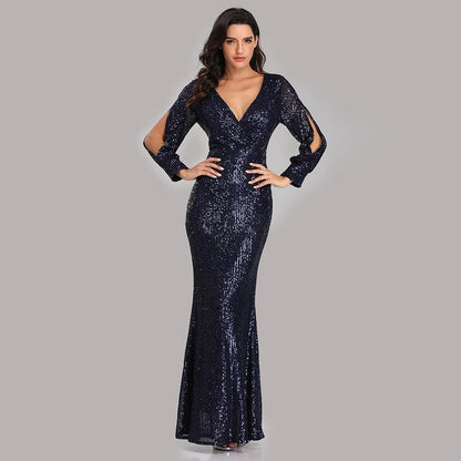 Cap Point Navy blue / 2 Sexy V-neck Mermaid Evening Dress
