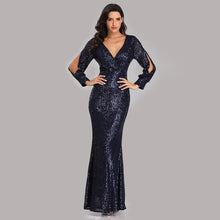 Load image into Gallery viewer, Cap Point Navy blue / 2 Sexy V-neck Mermaid Evening Dress
