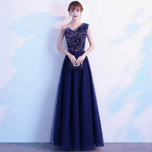 Cap Point Navy blue / 2XL / A Salome Shoulder Long Style Banquet Evening Dress